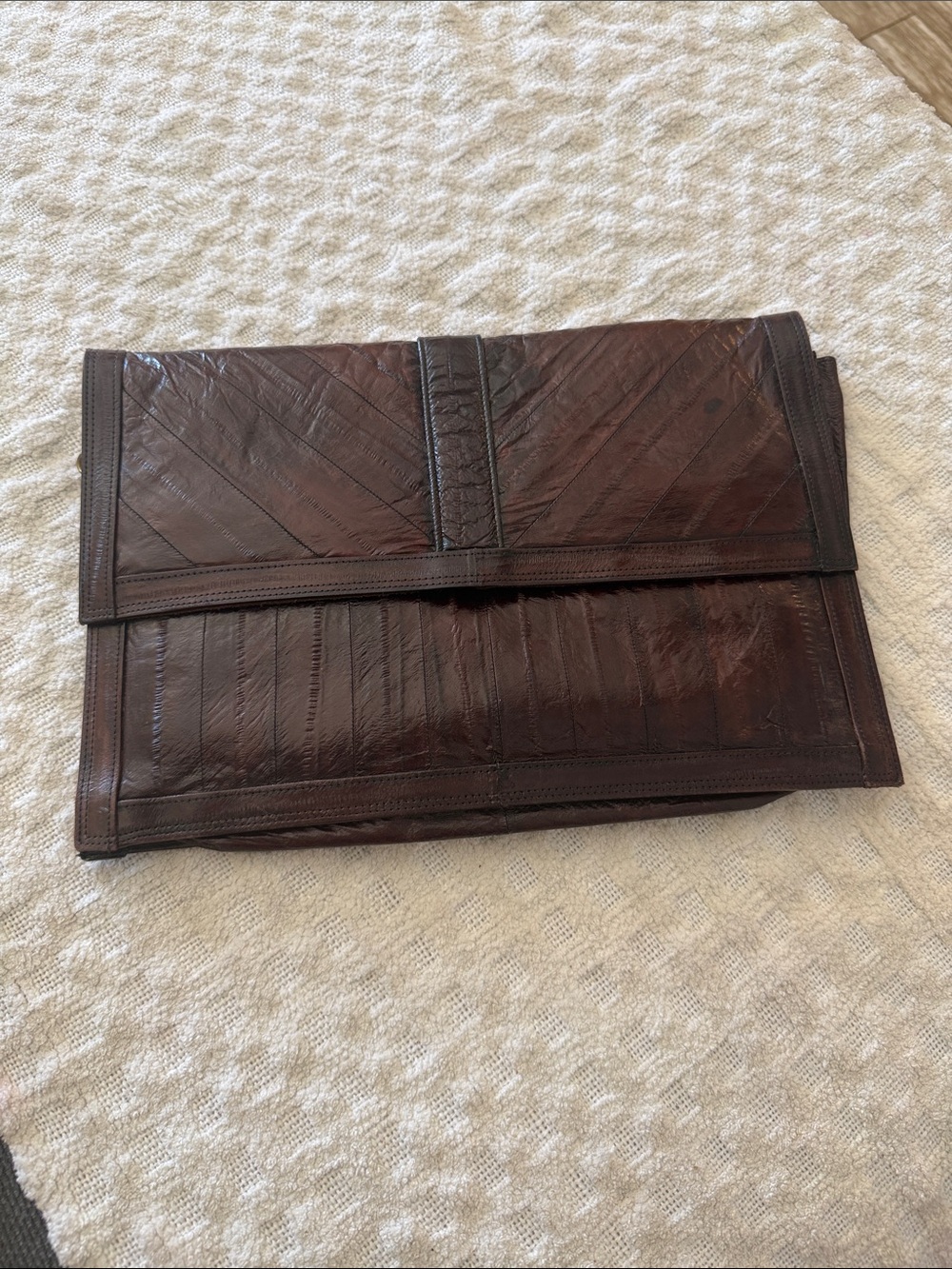Brown Leather Fold-Over Wallet Clutch